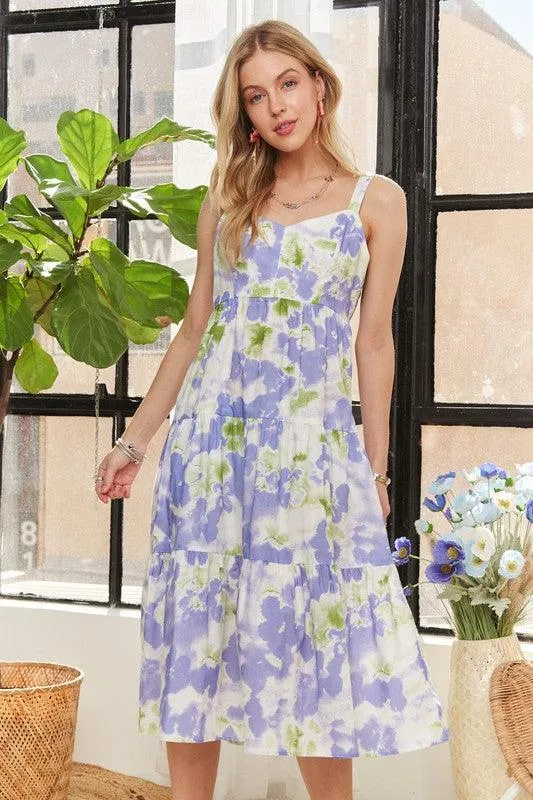 Smocked Back Floral Adjustable Strap Midi Dress