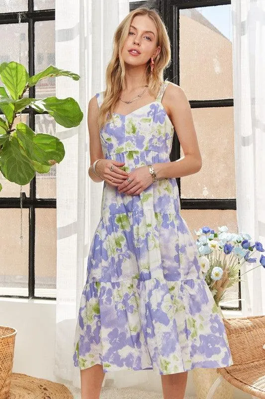 Smocked Back Floral Adjustable Strap Midi Dress