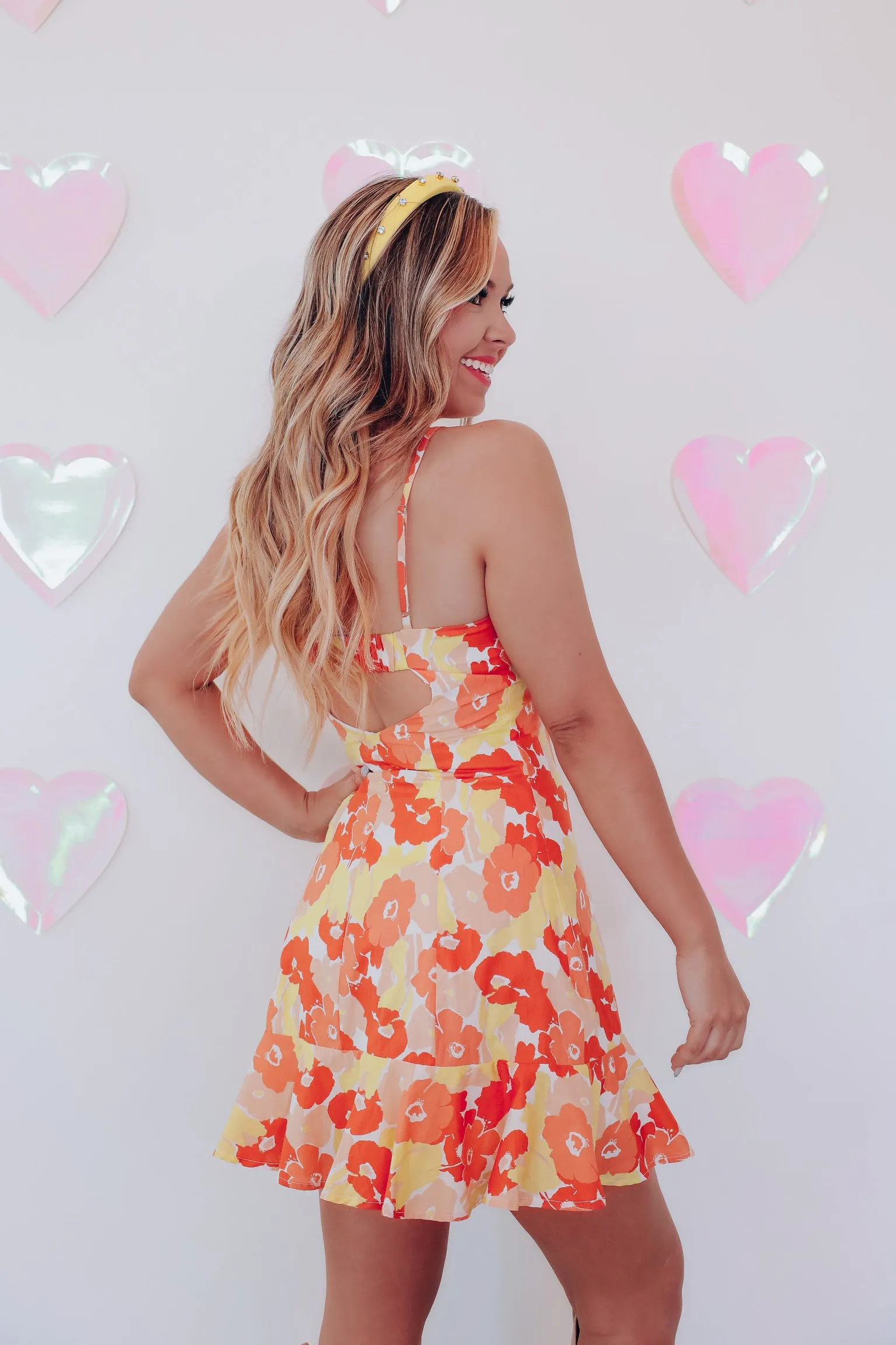 Spring Blossoms Ruffle Hem Mini Dress - Mango Mix