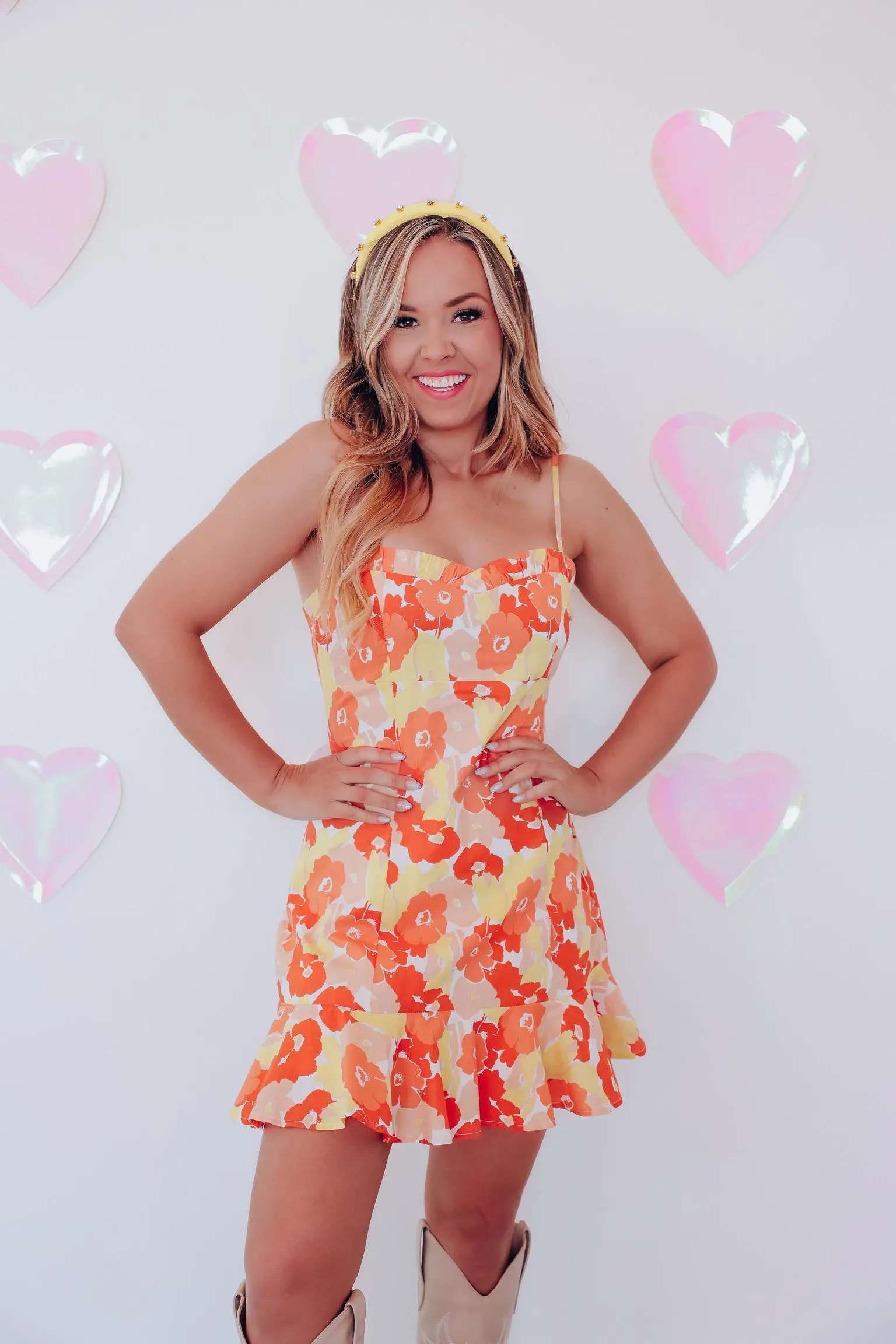 Spring Blossoms Ruffle Hem Mini Dress - Mango Mix