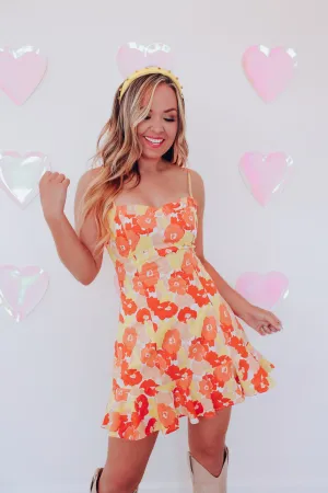 Spring Blossoms Ruffle Hem Mini Dress - Mango Mix