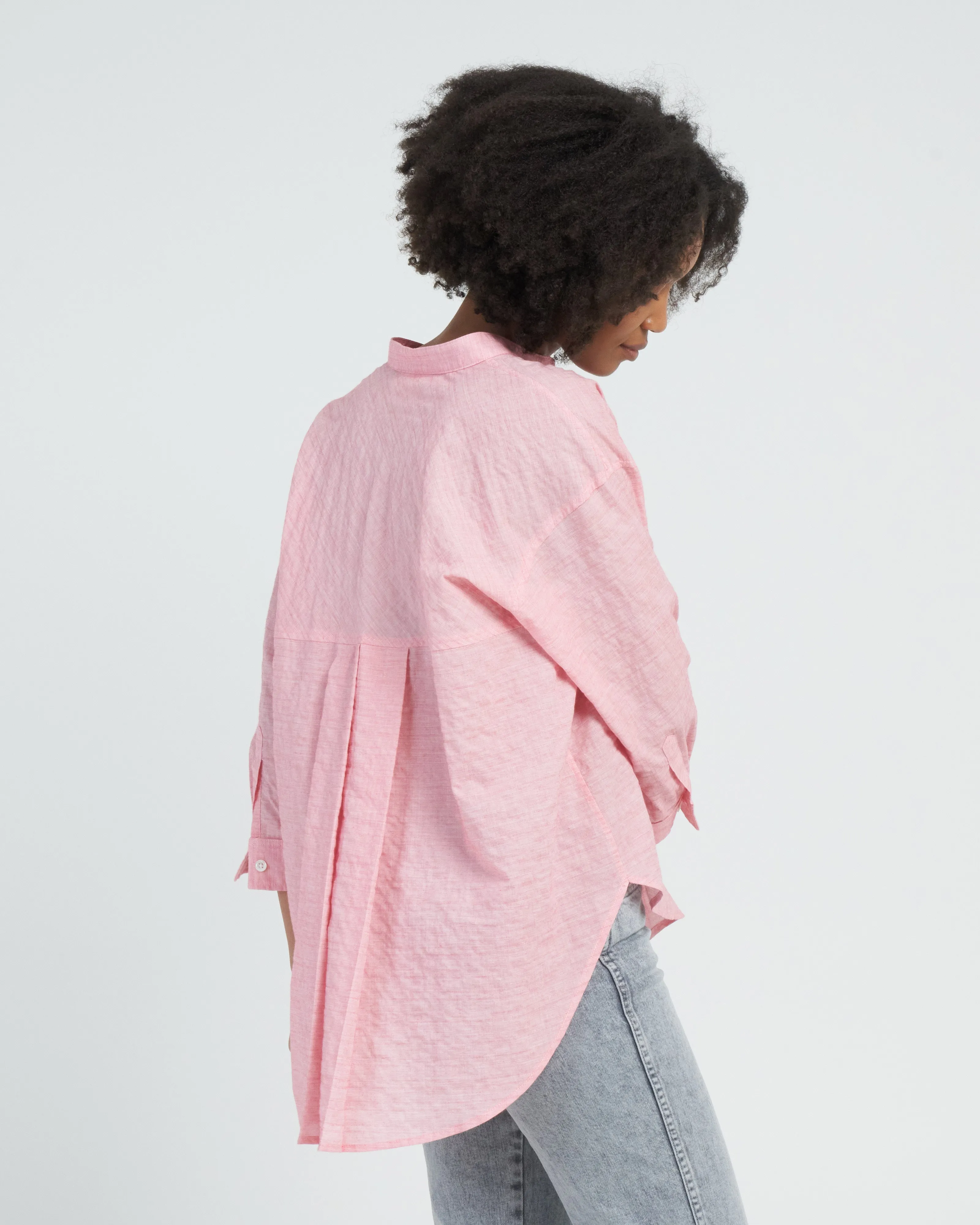 stand collar swing shirt - pink rose