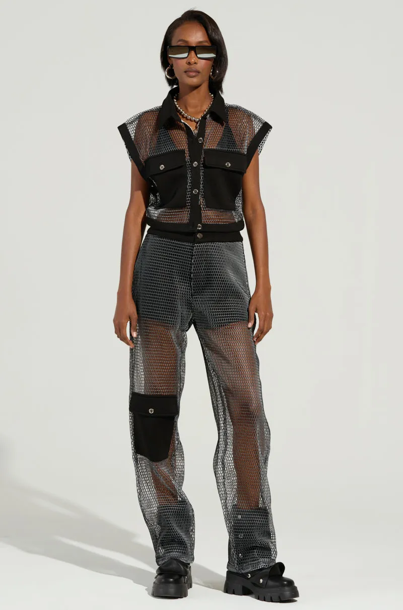 STEPHANIA TRANSPARENT BUTTON DOWN SHIRT IN BLACK