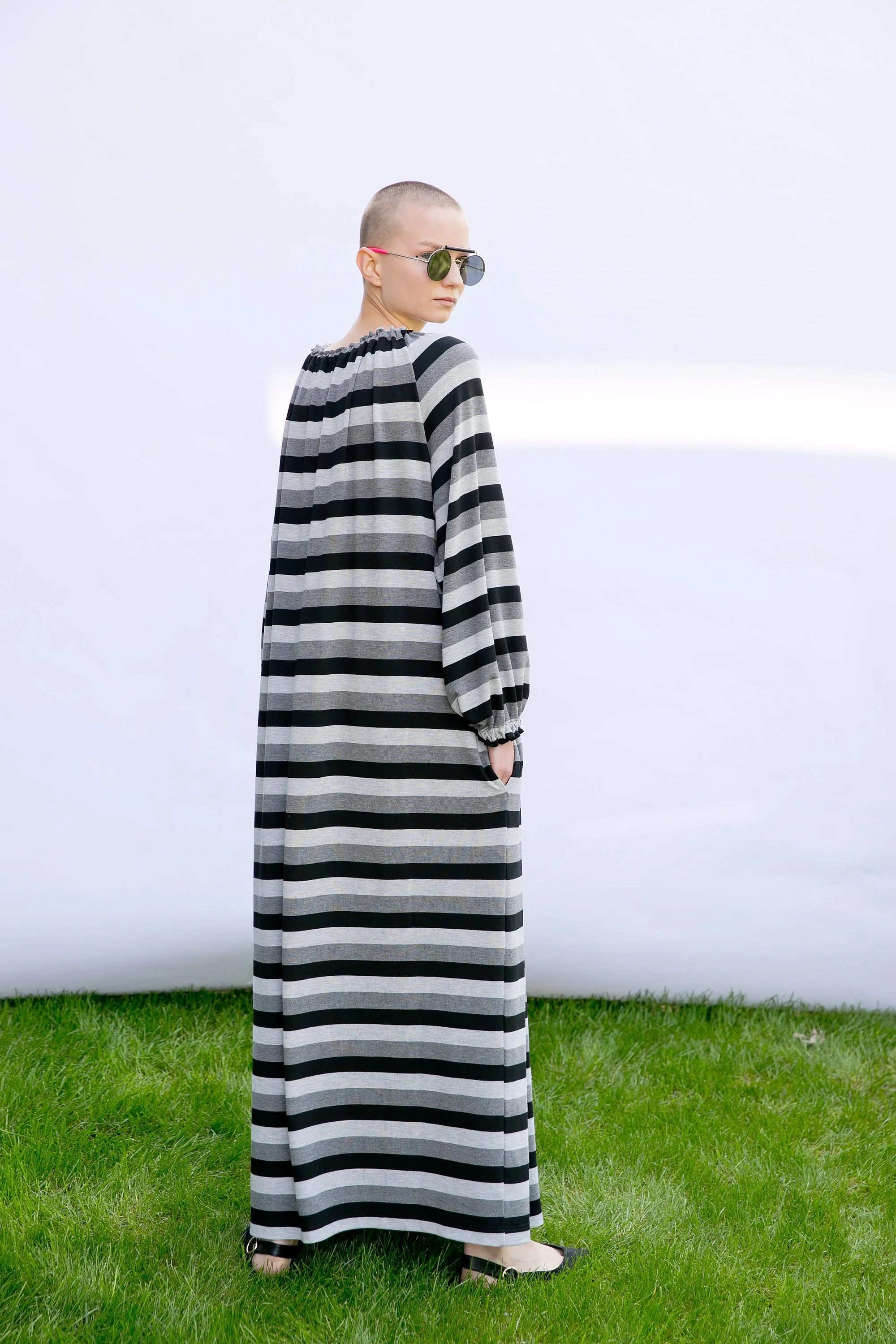 Striped Knitted Dress with Long Sleeves, Plus Size Knit Dress, Winter Dress for Women, Maxi Dress with Stripes, Belted Dress, Long Dress