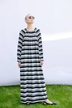 Striped Knitted Dress with Long Sleeves, Plus Size Knit Dress, Winter Dress for Women, Maxi Dress with Stripes, Belted Dress, Long Dress