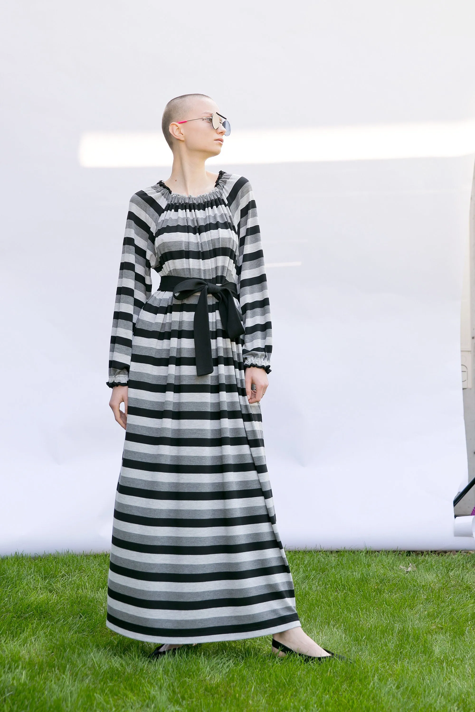 Striped Knitted Dress with Long Sleeves, Plus Size Knit Dress, Winter Dress for Women, Maxi Dress with Stripes, Belted Dress, Long Dress