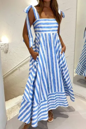 Striped Square Neck Wide Strap Dress