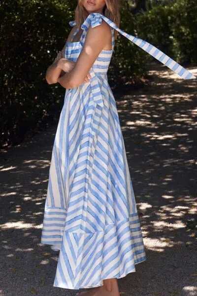 Striped Square Neck Wide Strap Dress