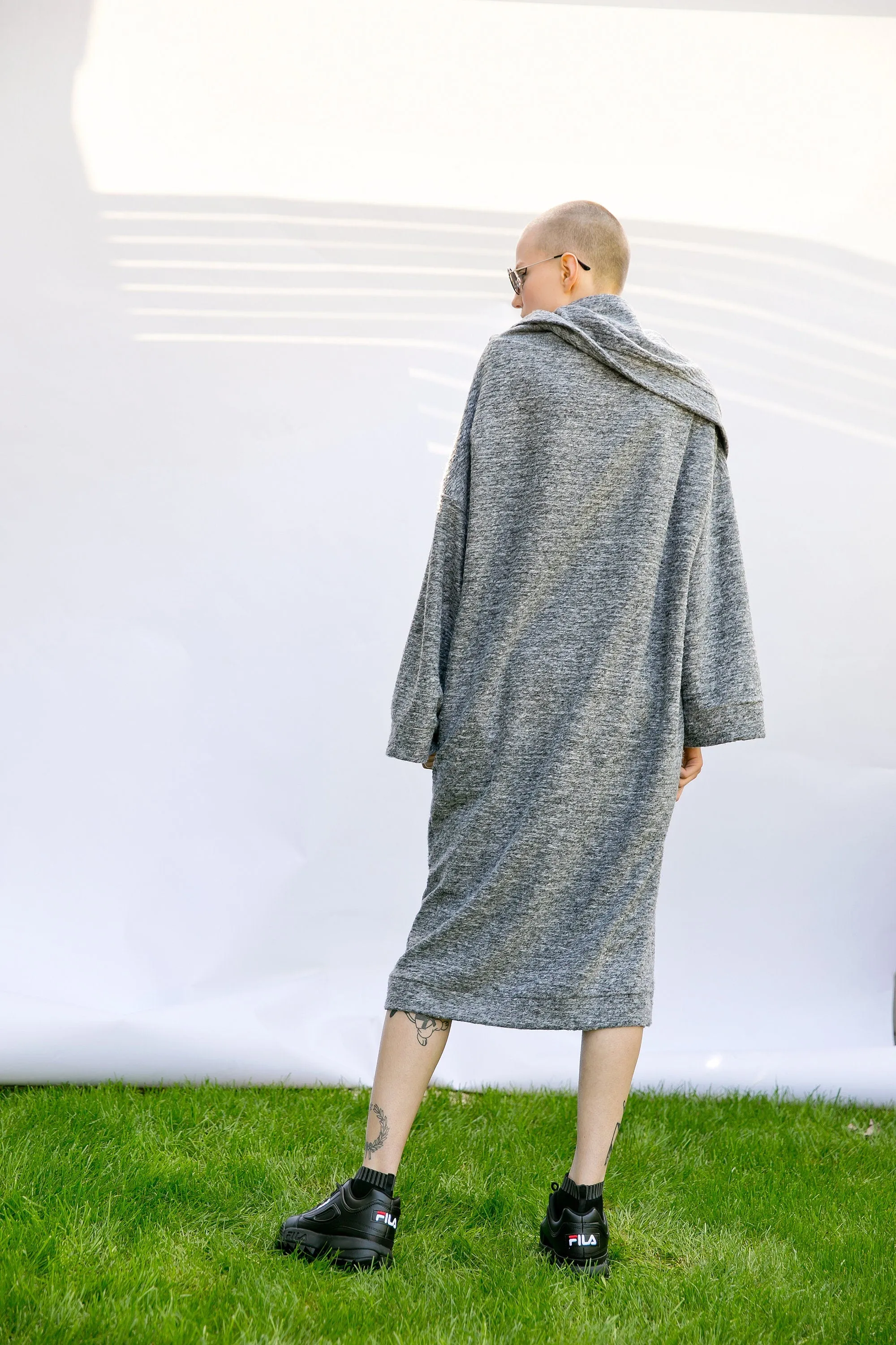 Sweater Dress, Winter Dress, Plus Size Clothing, Oversized Sweater Dress in Grey, Trapeze Dress, Loose Knit Dress with Wide Sleeves