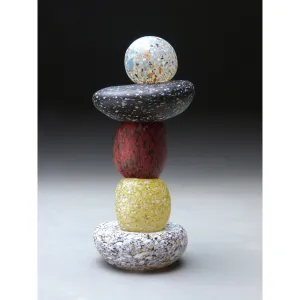 Tall Cairn in Gray Black Red Tan and White Handblown Glass Sculpture by Thomas Spake Studios