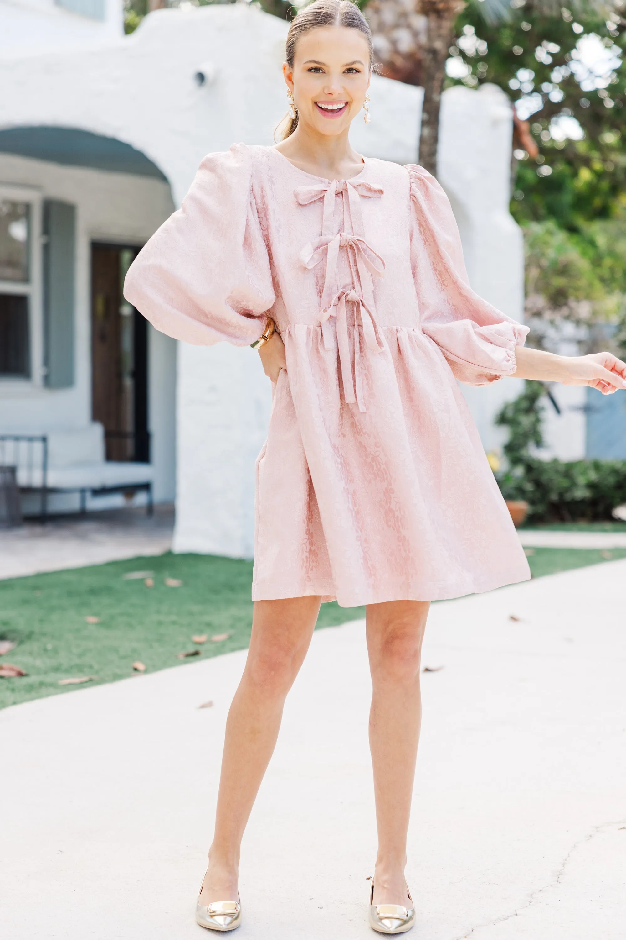 The Allure Dusty Rose Textured Babydoll Dress
