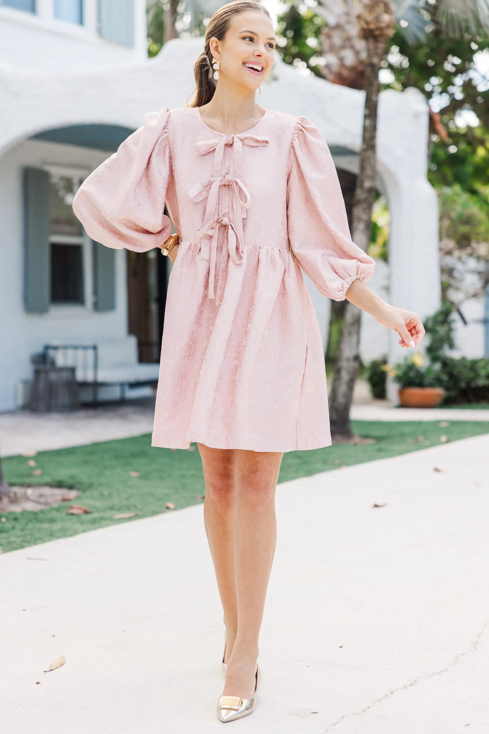 The Allure Dusty Rose Textured Babydoll Dress