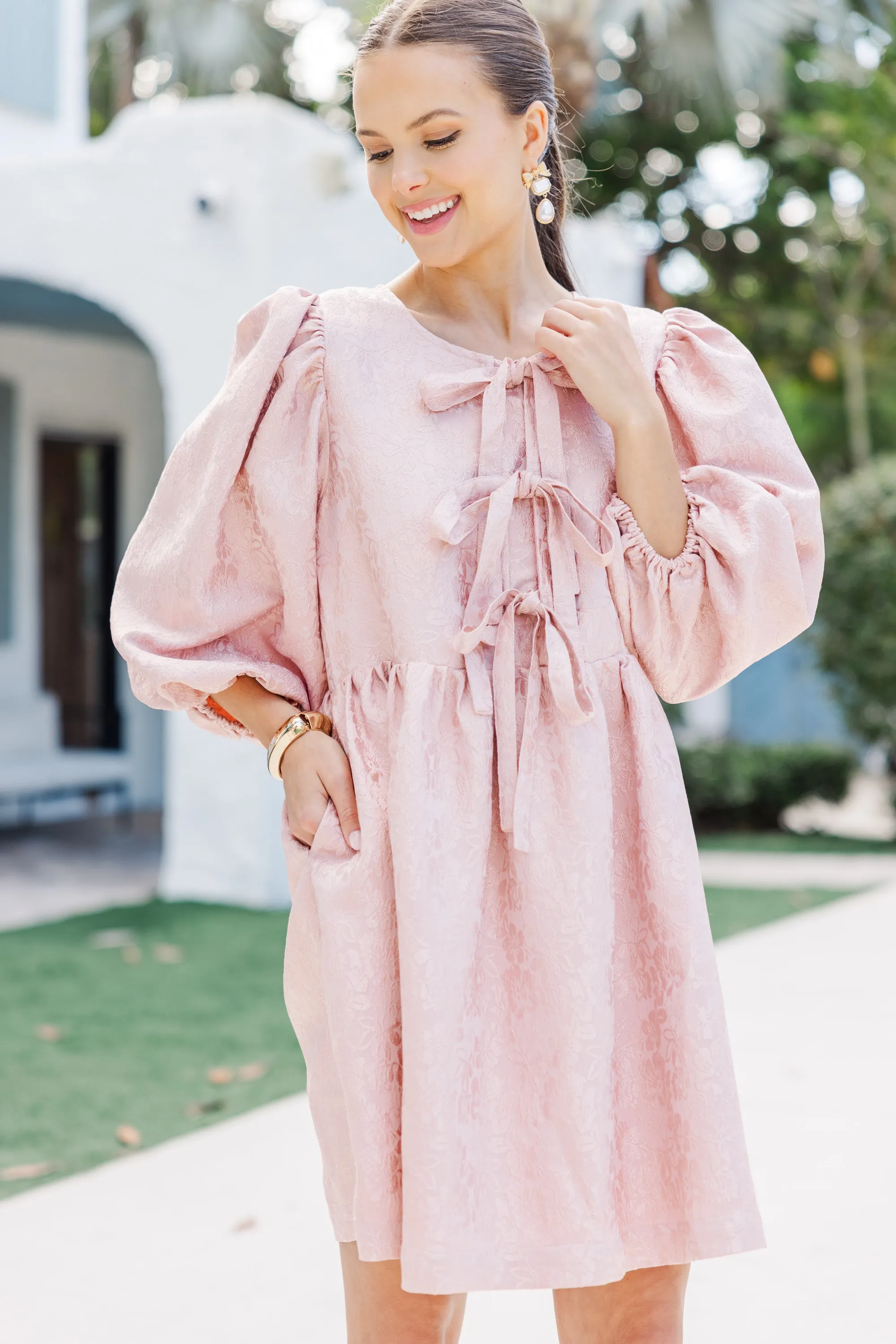 The Allure Dusty Rose Textured Babydoll Dress