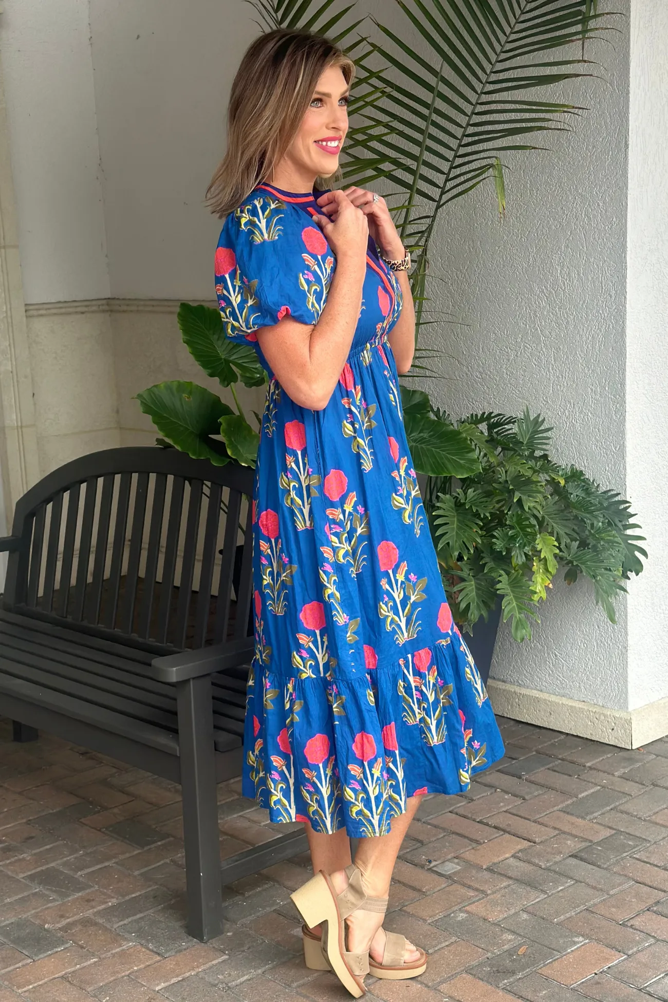 THML Florida Fall Puff Sleeve Flower Print Maxi Dress