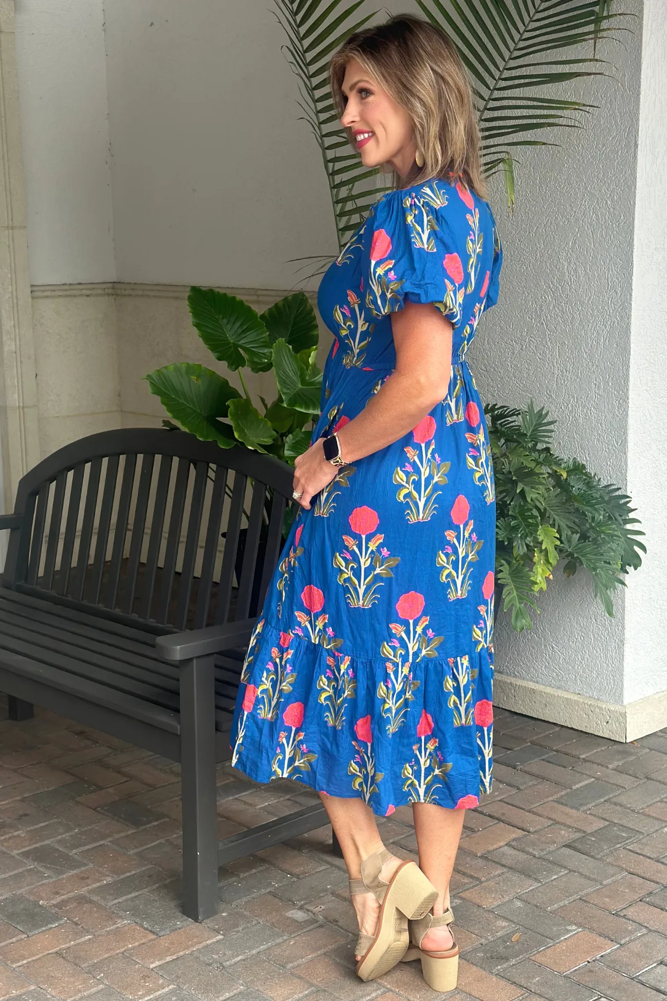THML Florida Fall Puff Sleeve Flower Print Maxi Dress