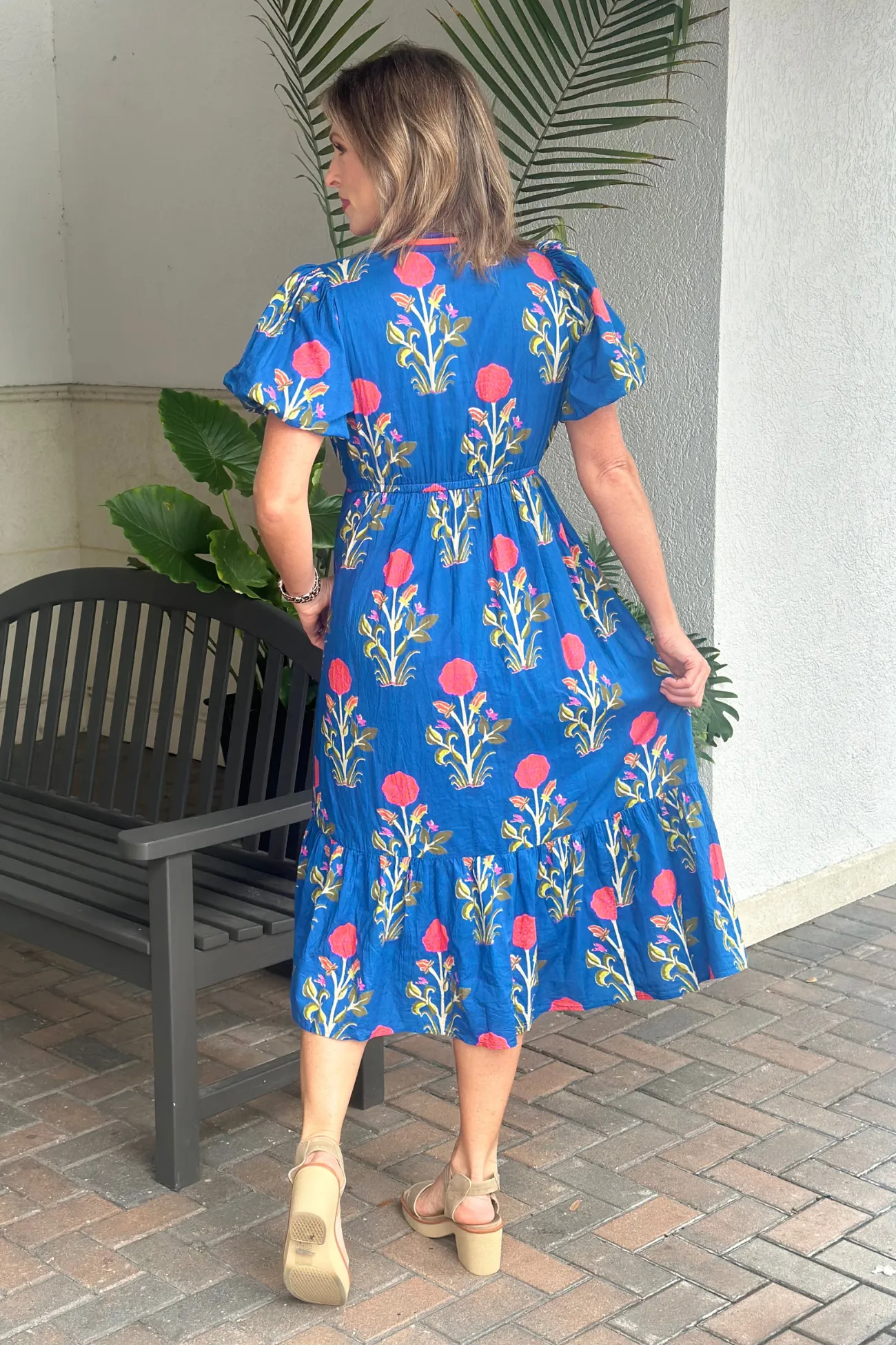 THML Florida Fall Puff Sleeve Flower Print Maxi Dress