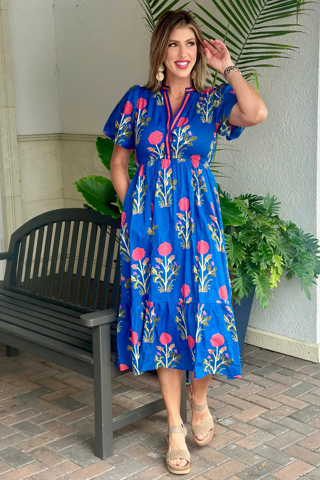 THML Florida Fall Puff Sleeve Flower Print Maxi Dress