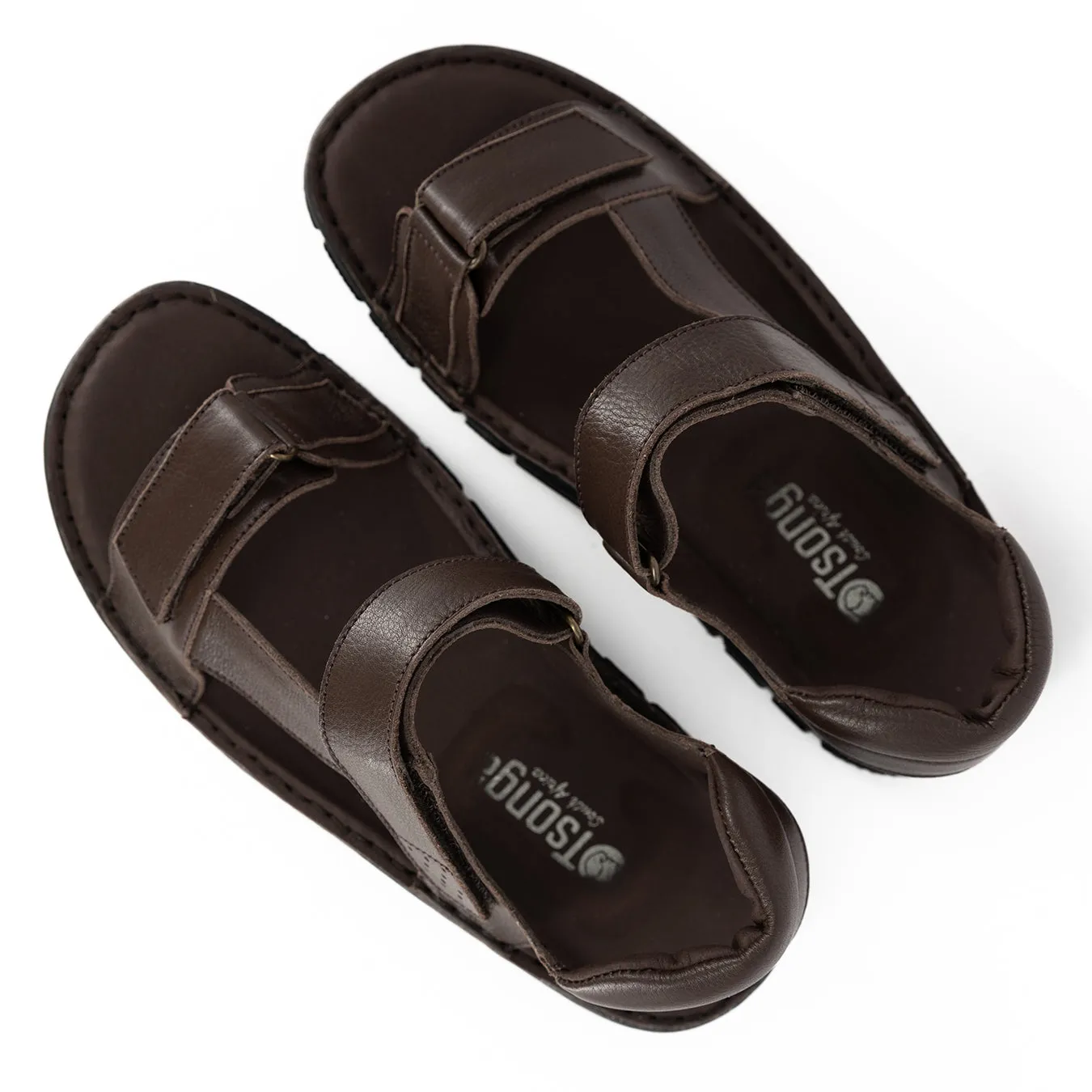 Toliara : Mens Leather Sandals in Choc Delta