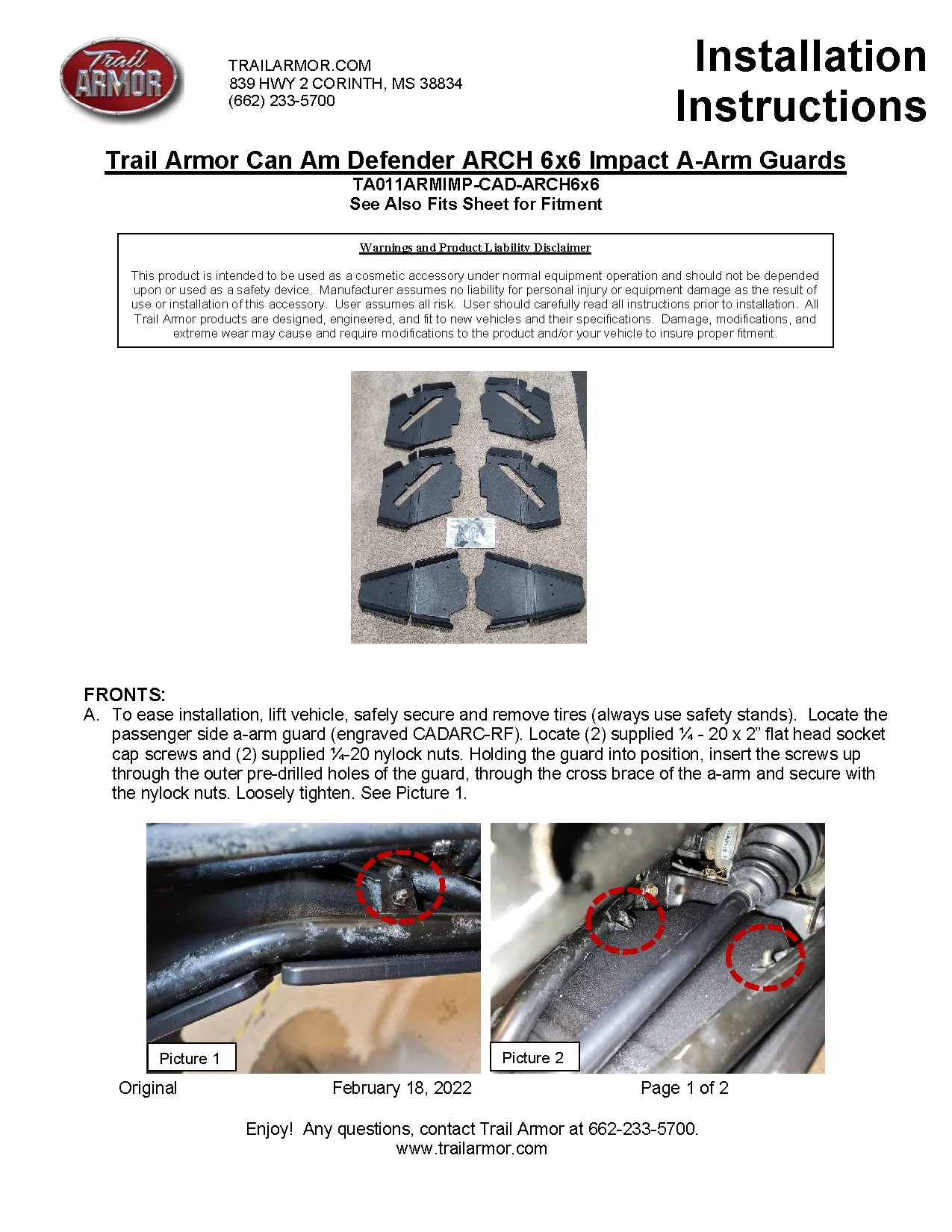 Trail Armor Can Am Defender 6x6 iMpact A-Arm Guards for FACTORY ARCHED A-ARMS