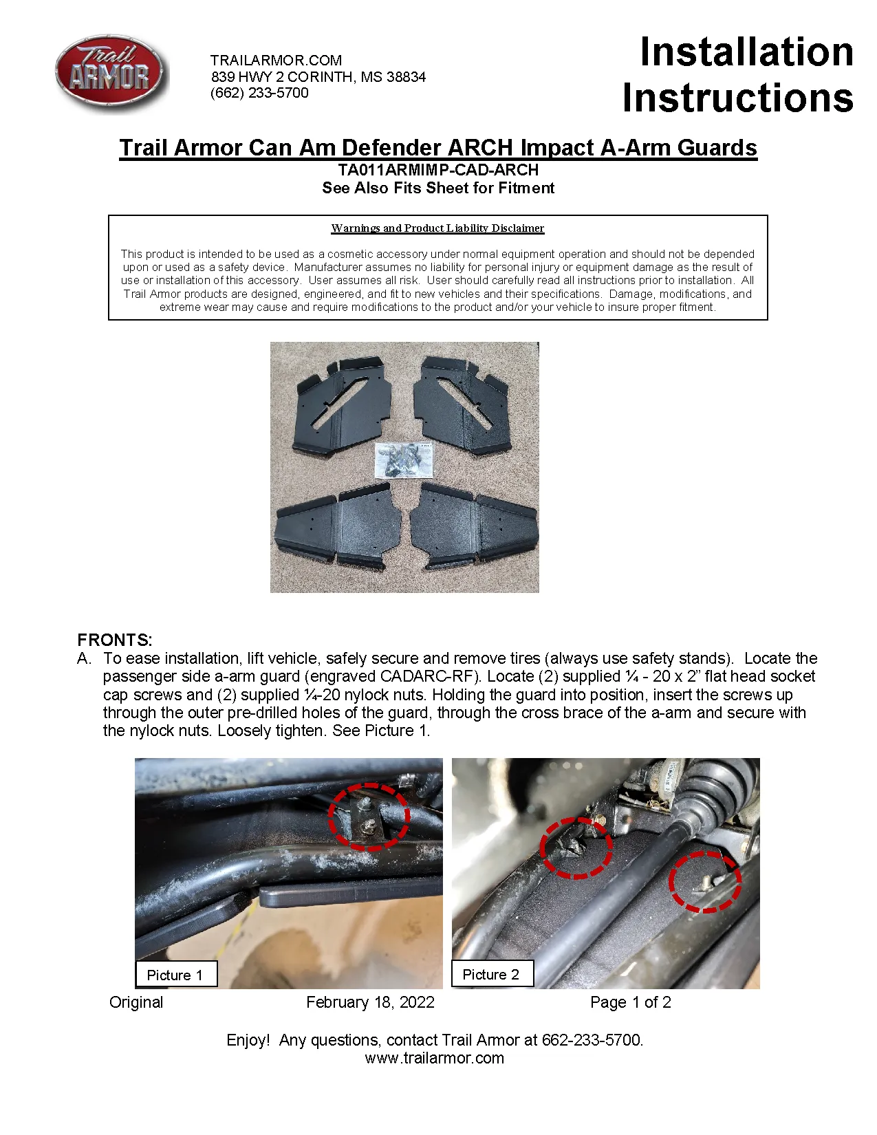 Trail Armor Can Am Defender, Can Am Defender Max Can Am Defender Pro iMpact A-Arm Guards for FACTORY ARCHED A-ARMS