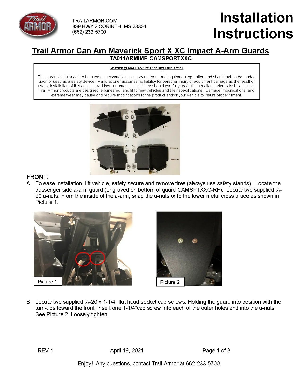 Trail Armor Can Am Maverick Sport X XC, Maverick Sport X MR, Maverick Sport X RC, Commander XT, Commander Max XT, Commander XT-P, Commander X MR and Commander Max XT-P  iMpact A-Arm Guards iMpact A-Arm Guards