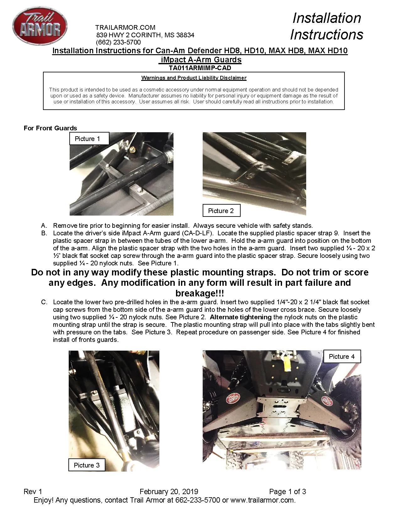 Trail Armor CanAm Defender HD5, Defender HD7, Defender HD8, Defender HD9, Defender DPS HD10, Defender Max HD7, Defender Max HD8, Denfender Max HD9, Defender Max HD10 iMpact A-Arm Guards