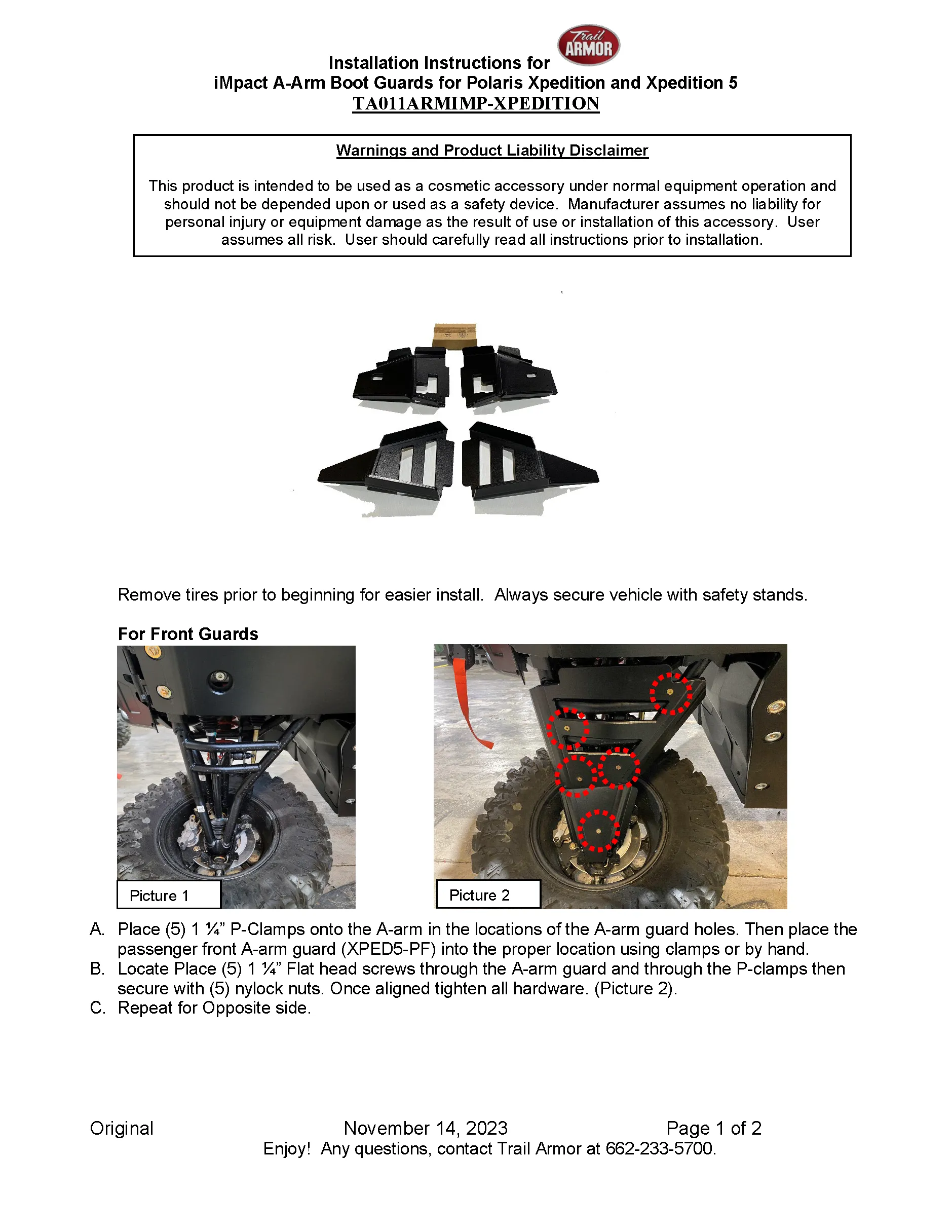 Trail Armor Polaris Xpedition XP, XP 5, ADV 5, and ADV iMpact A-Arm Guards 2024 - 2025