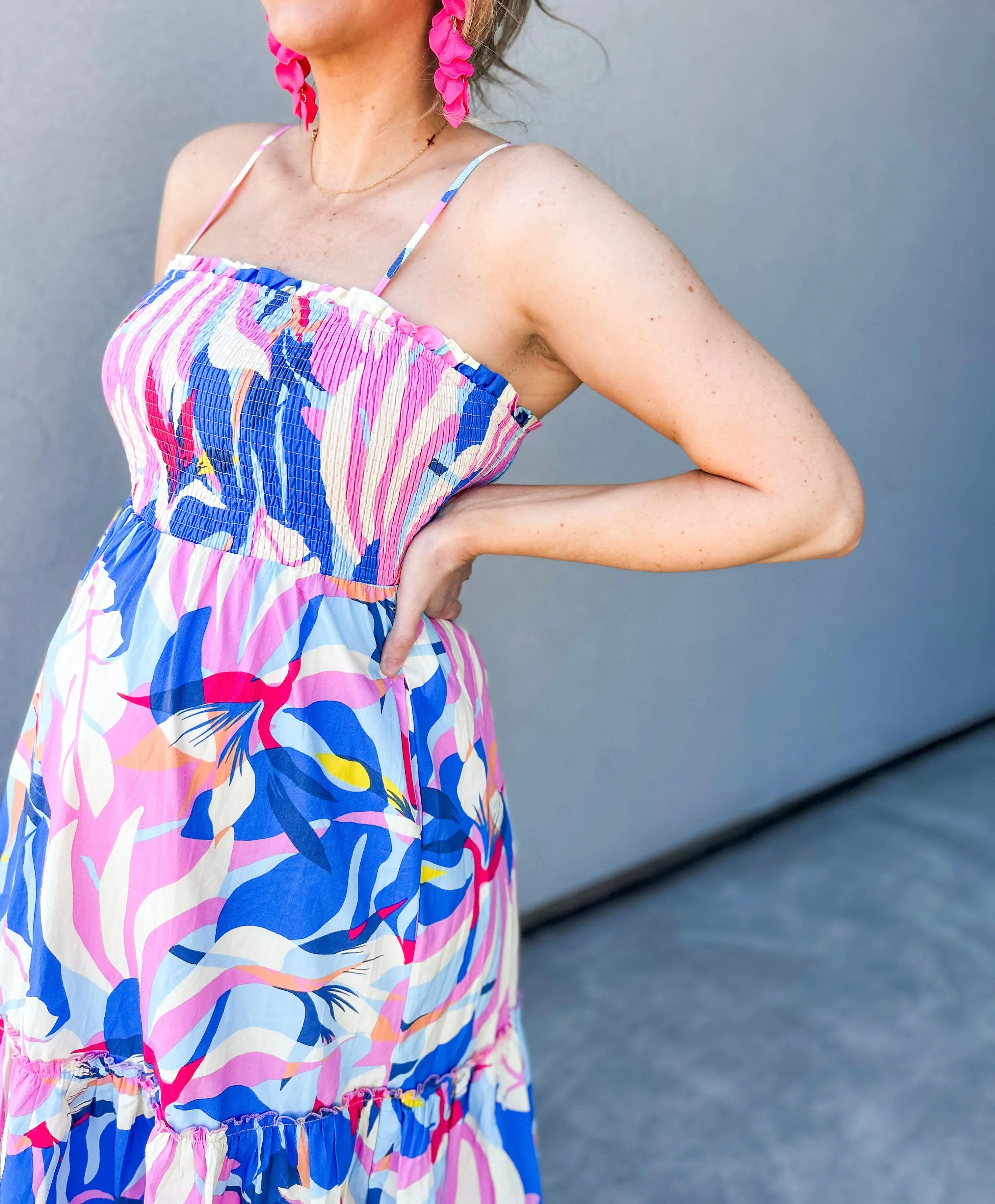 Vacay Abstract Smocked Midi Dress