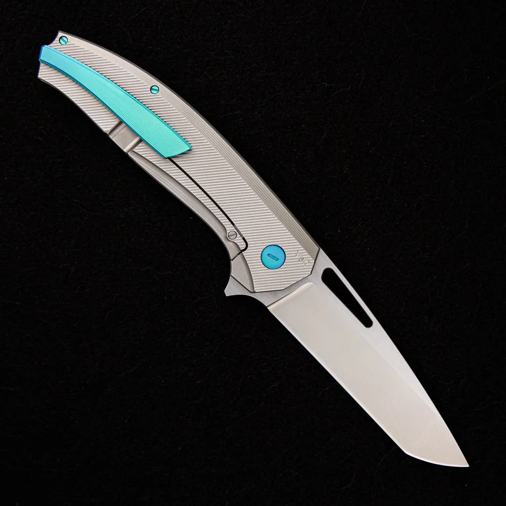 Veli – Titanium Handle – RWL-34 Blade – Teal Titanium Hardware