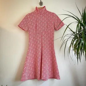 Vintage handmade retro Geometric pattern short sleeve mock neck dress / Size Small (HT2404)