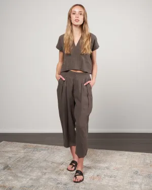 vneck panel top - dark oak