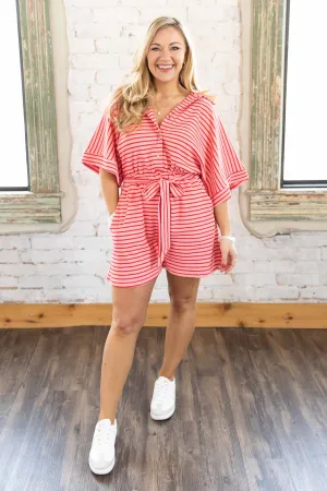 WALK THE LINE ROMPER - RED