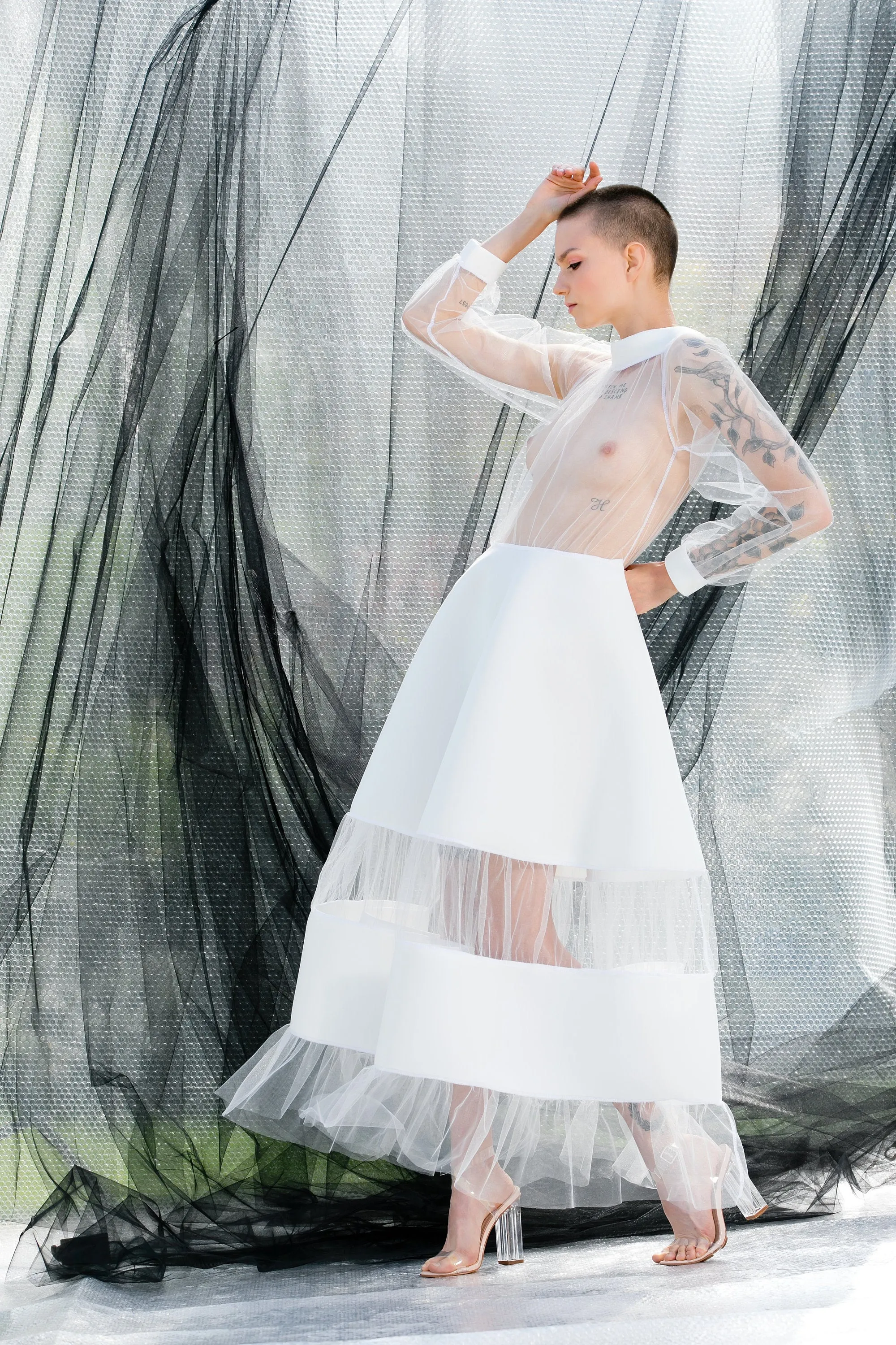 White Maxi dress in tulle Futuristic Neoprene Dress, 125.446