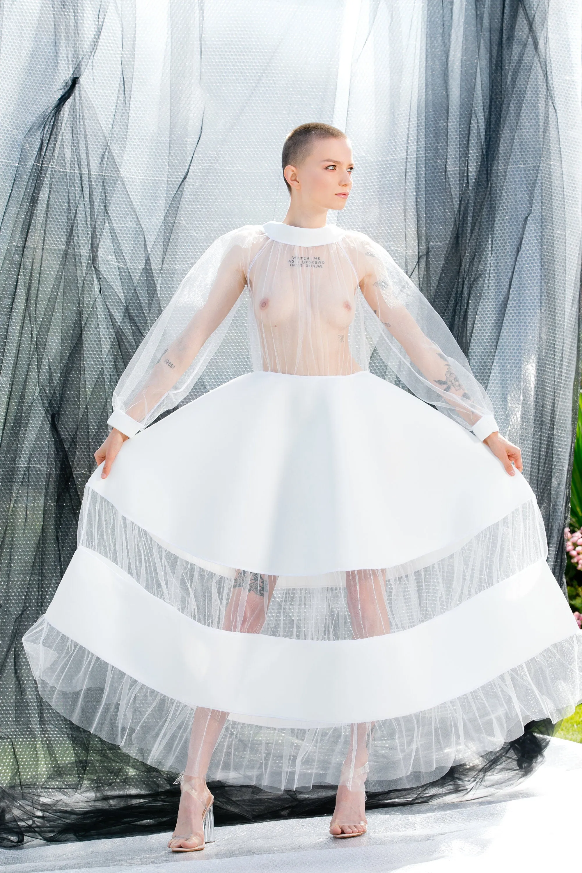 White Maxi dress in tulle Futuristic Neoprene Dress, 125.446