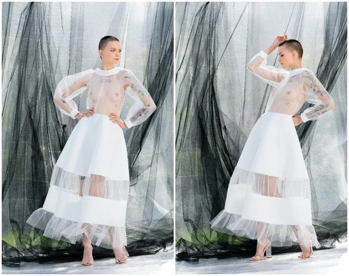 White Maxi dress in tulle Futuristic Neoprene Dress, 125.446