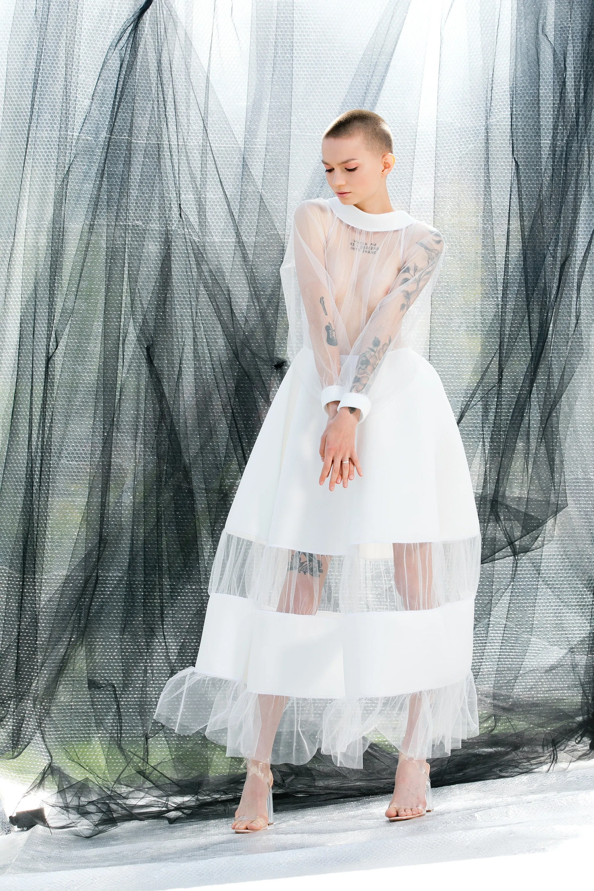 White Maxi dress in tulle Futuristic Neoprene Dress, 125.446