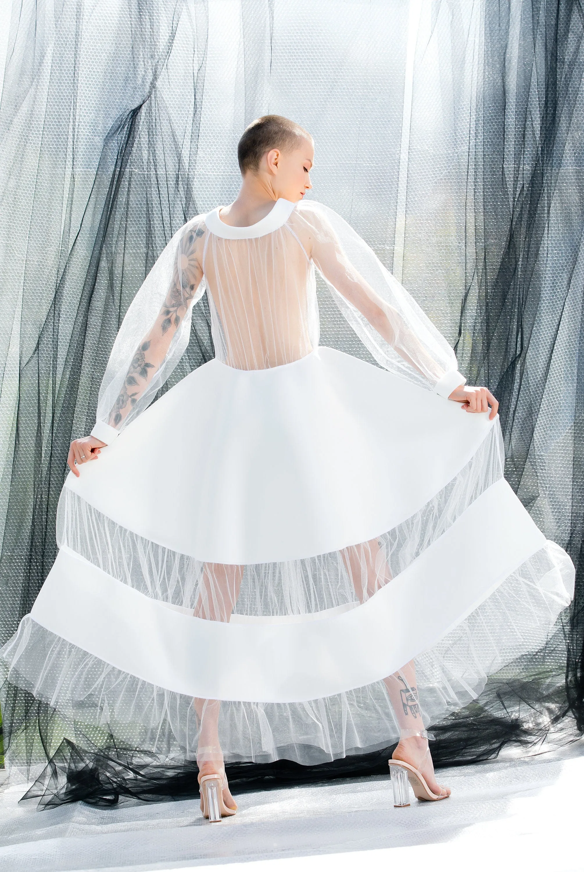 White Maxi dress in tulle Futuristic Neoprene Dress, 125.446