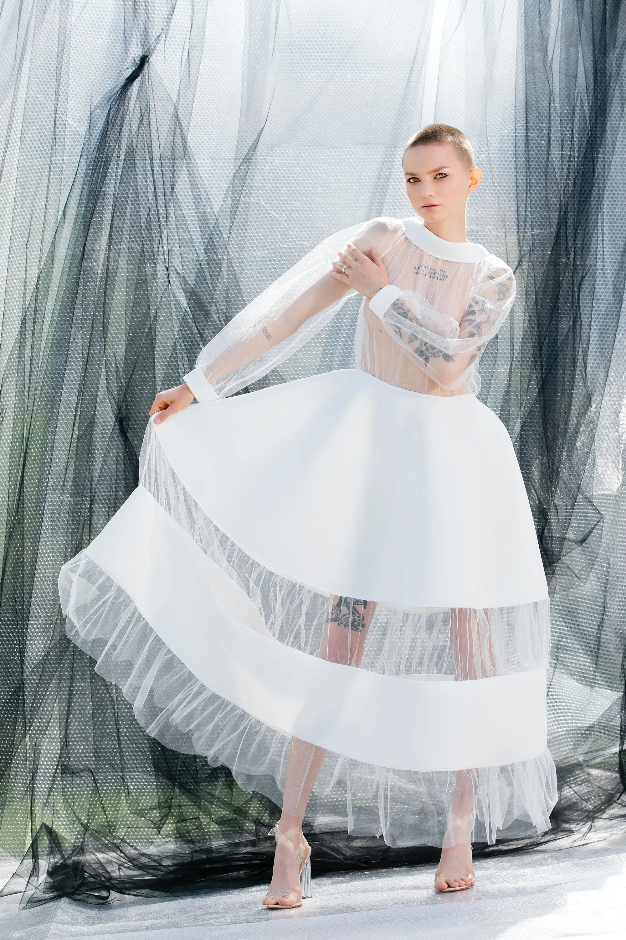 White Maxi dress in tulle Futuristic Neoprene Dress, 125.446