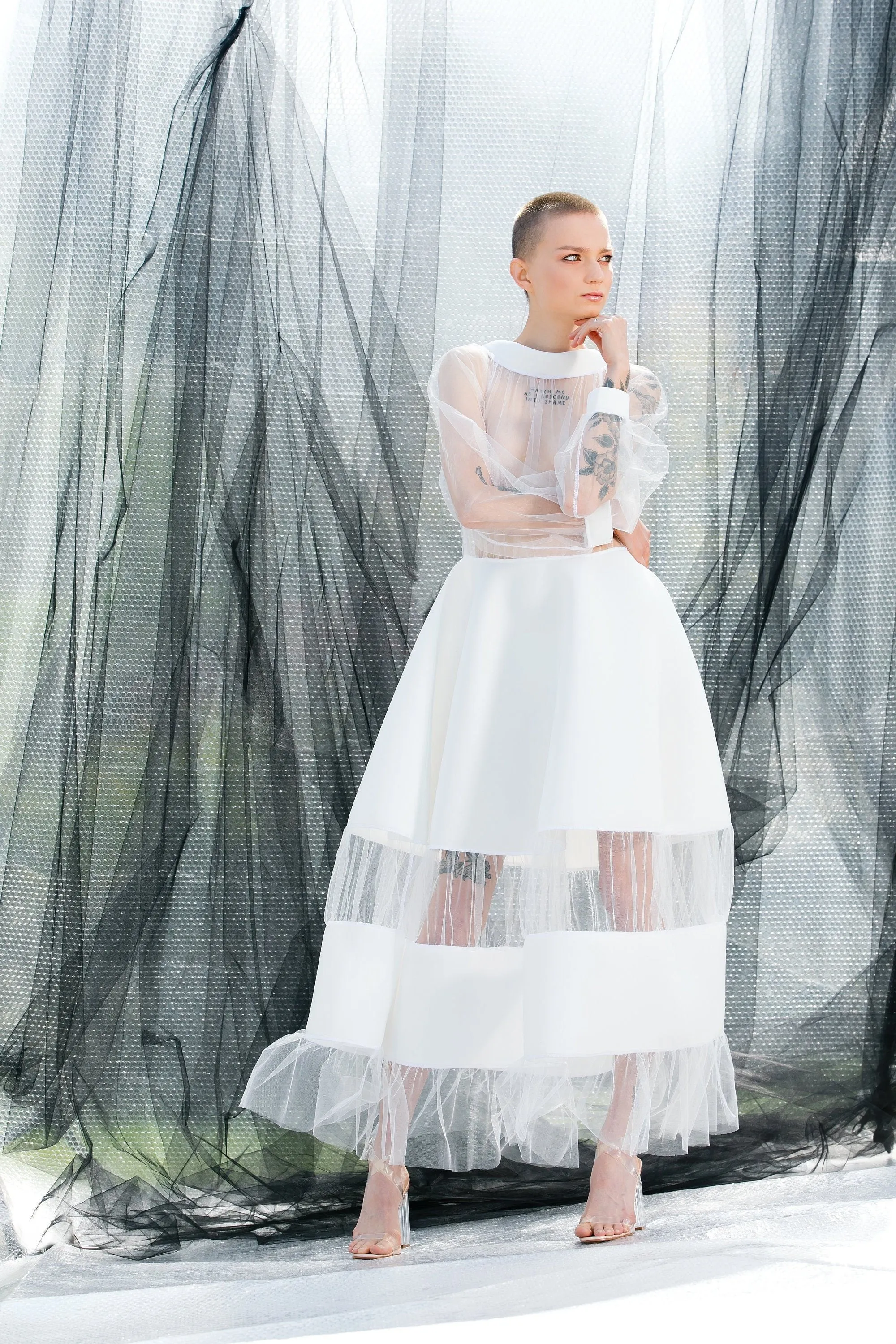 White Maxi dress in tulle Futuristic Neoprene Dress, 125.446