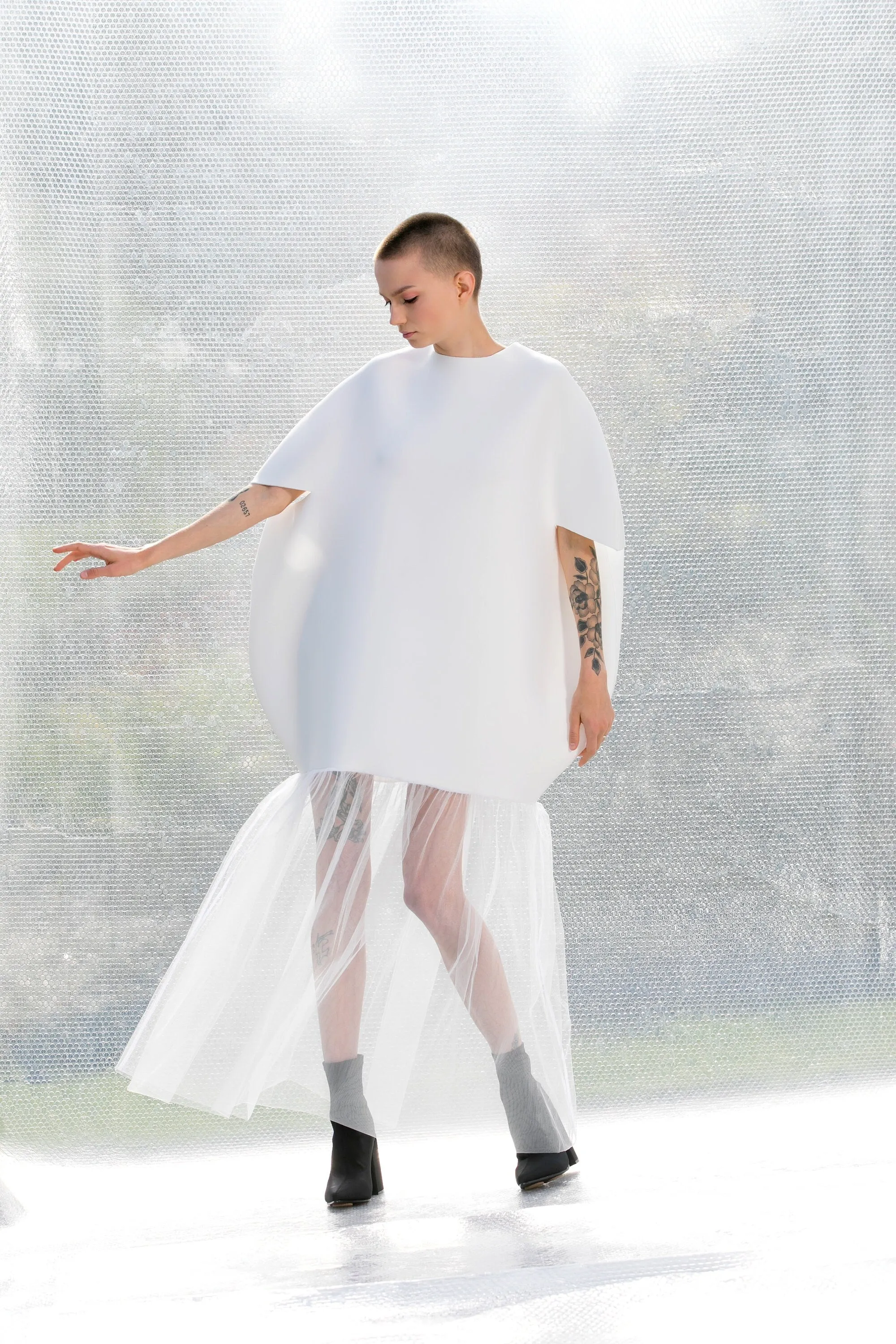 White Tulle Dress, Futuristic Wedding Dress, Neoprene Dress, Boho Wedding Dress, Avant Garde Wedding Dress, Bubble Dress, Cocktail