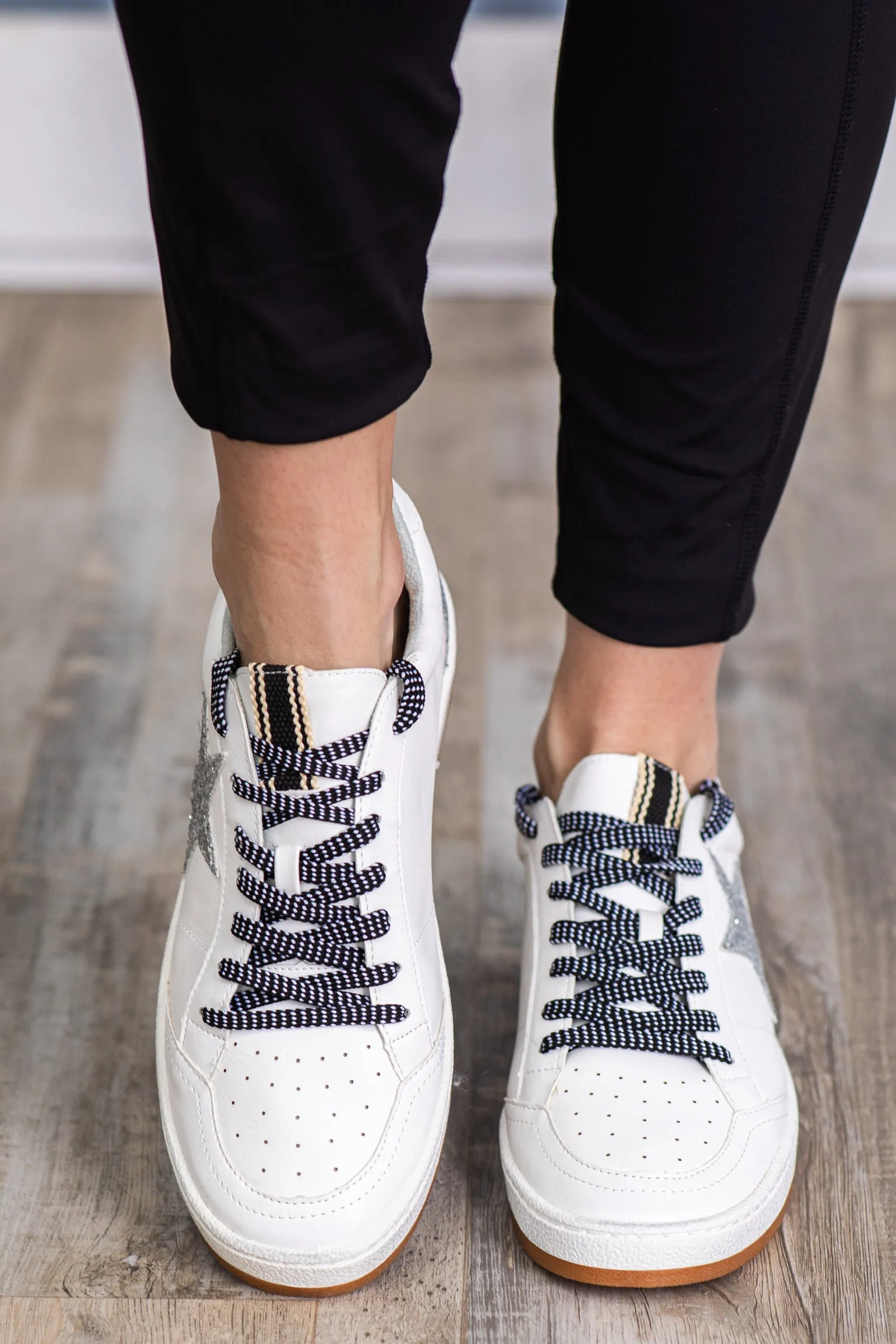 White With Silver Glitter Star Sneaker