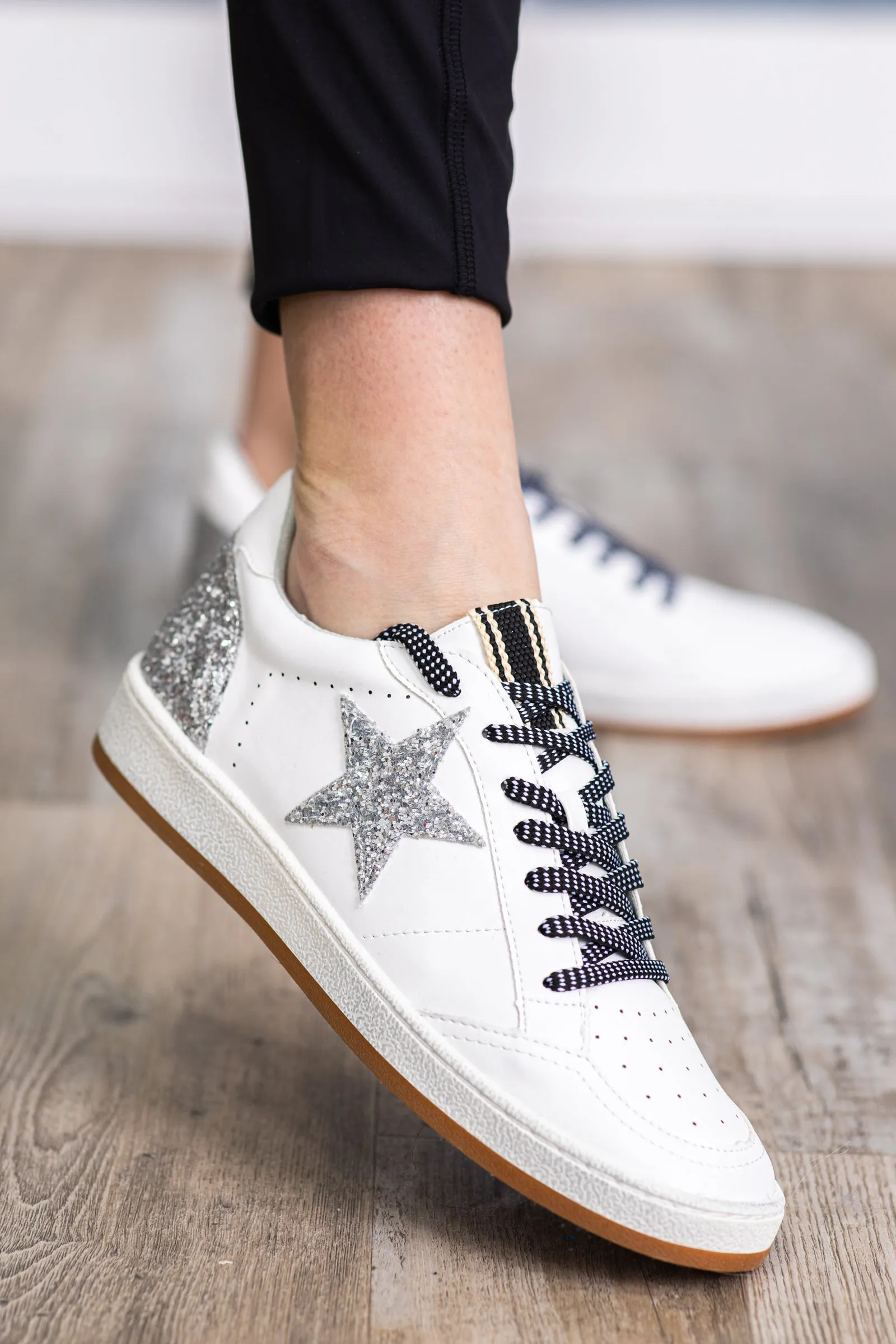 White With Silver Glitter Star Sneaker