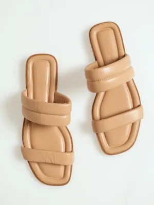 Wide & Narrow Puff Strap Sandal - Taupe