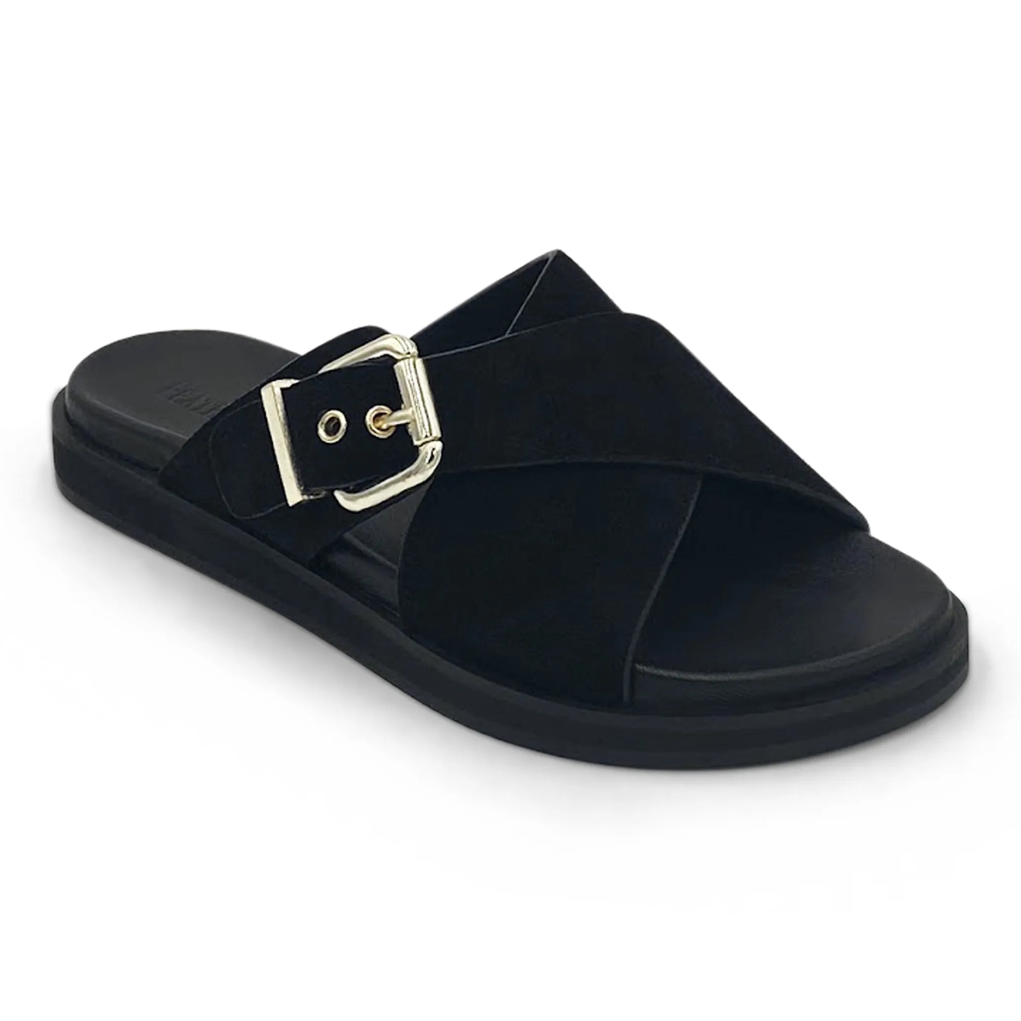 Wide fit sandal black suede
