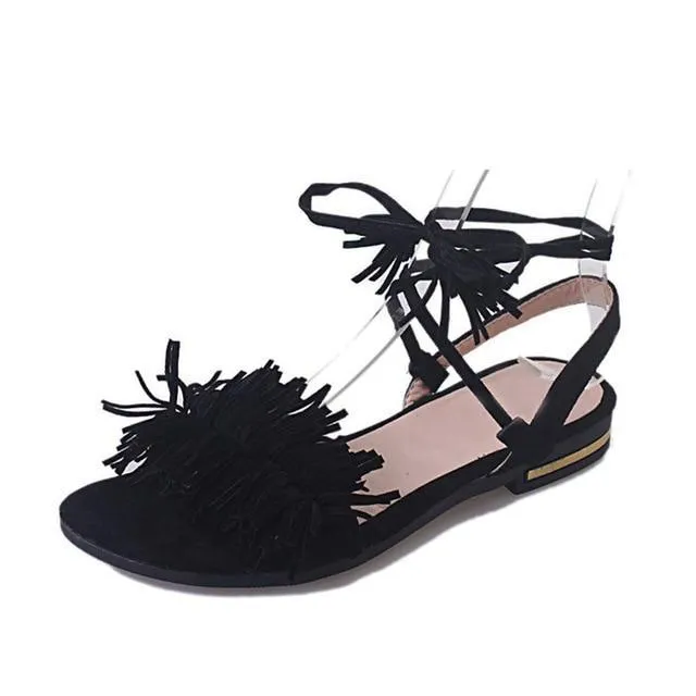 Woman Fashion Tassel Straps Flat Sandals For Women