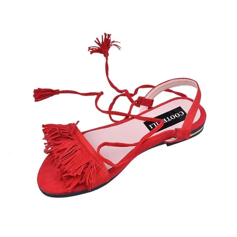 Woman Fashion Tassel Straps Flat Sandals For Women
