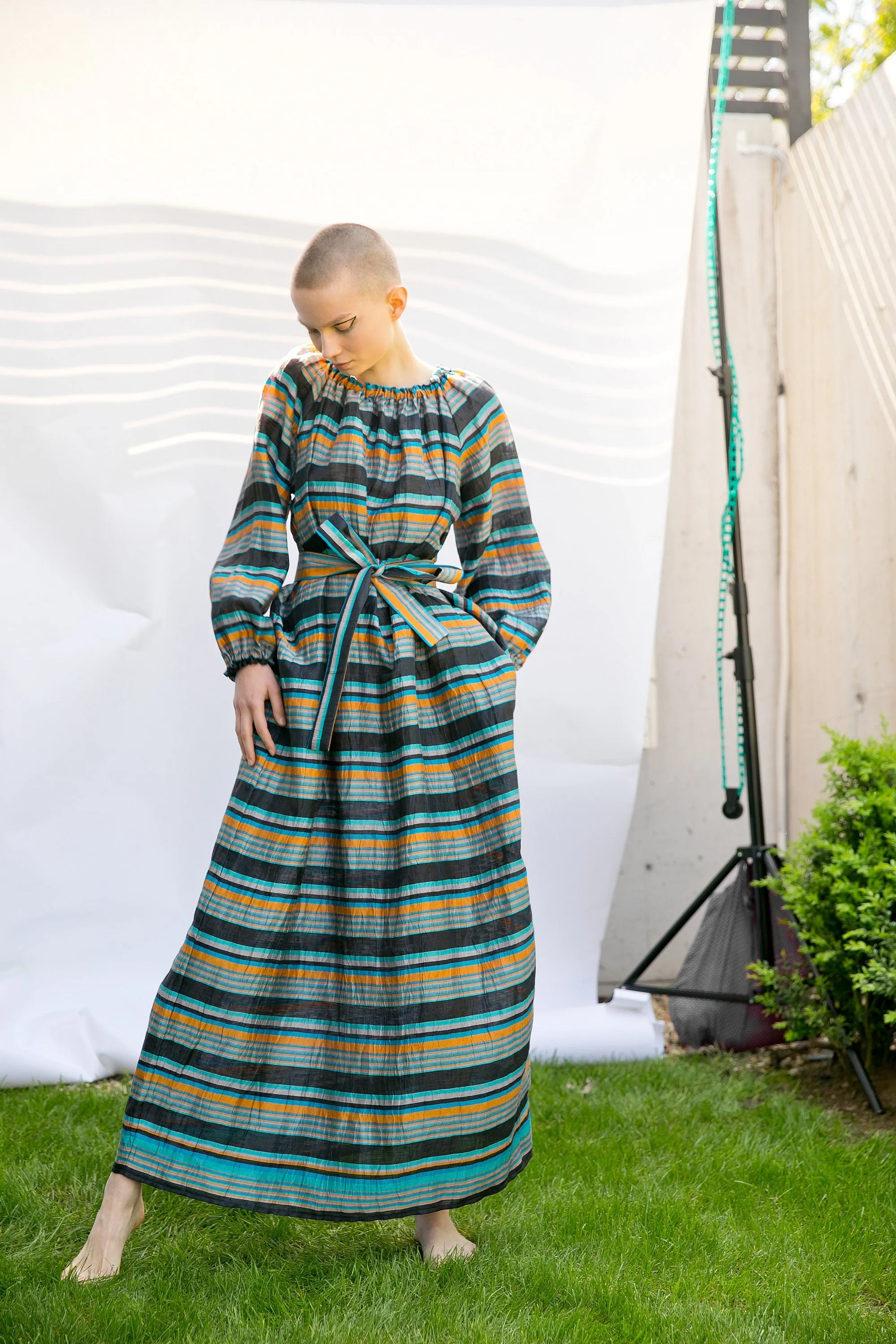 Women Maxi Dress, Taffeta Dress, Belt Dress, Long Sleeve Dress, Striped Dress, Kaftan Dress, Plus Size Clothing, Long Dress, Boho Clothing