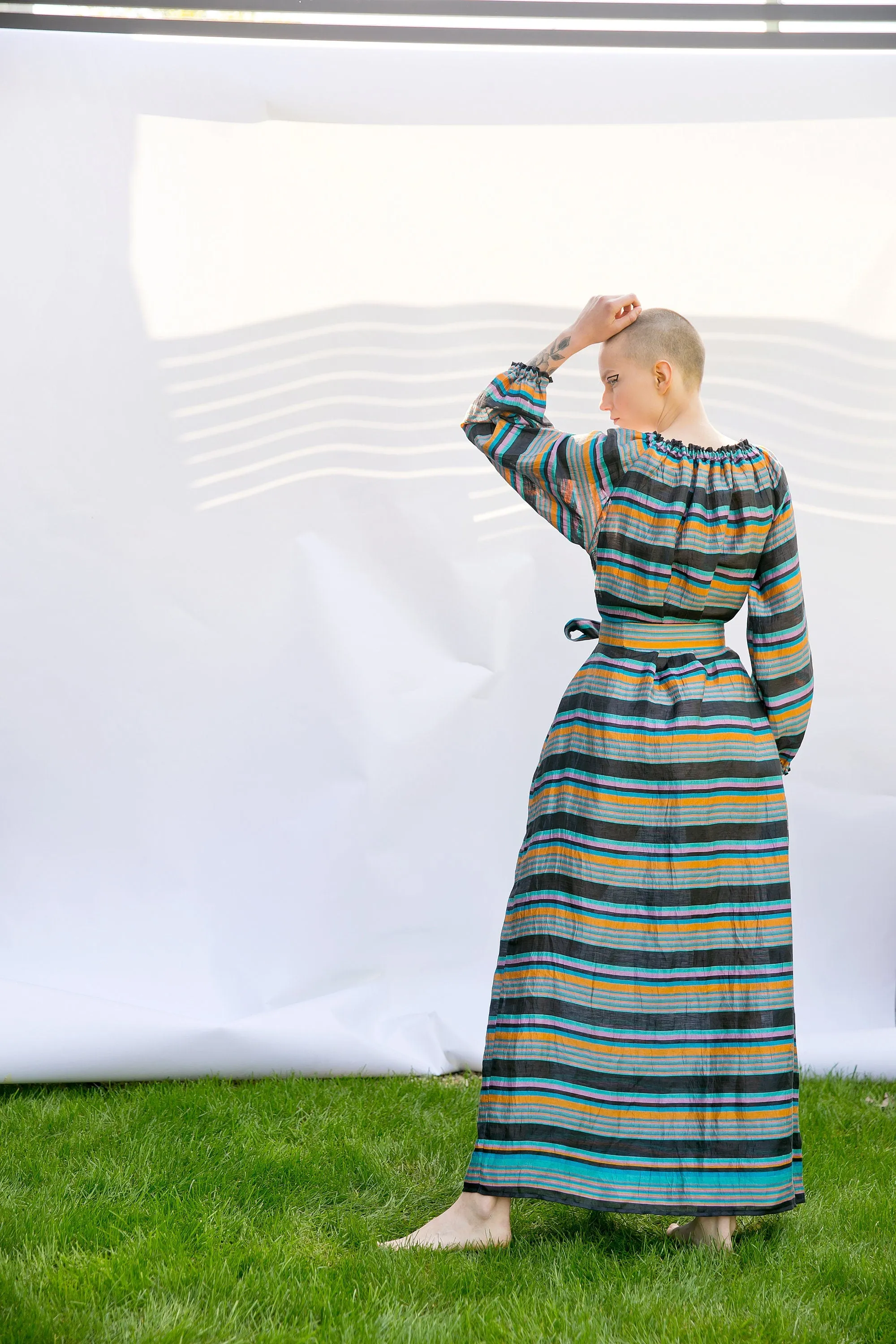 Women Maxi Dress, Taffeta Dress, Belt Dress, Long Sleeve Dress, Striped Dress, Kaftan Dress, Plus Size Clothing, Long Dress, Boho Clothing