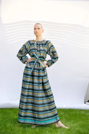 Women Maxi Dress, Taffeta Dress, Belt Dress, Long Sleeve Dress, Striped Dress, Kaftan Dress, Plus Size Clothing, Long Dress, Boho Clothing