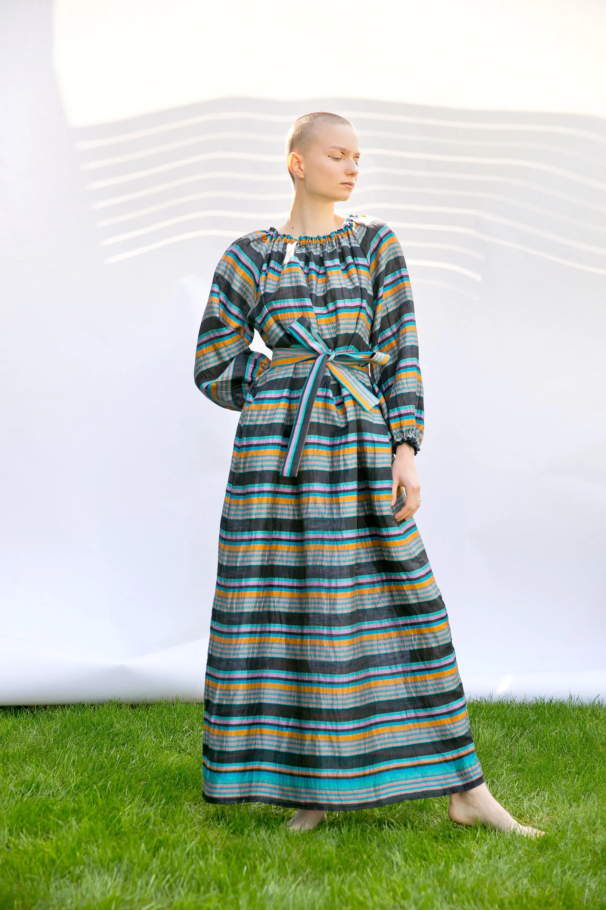 Women Maxi Dress, Taffeta Dress, Belt Dress, Long Sleeve Dress, Striped Dress, Kaftan Dress, Plus Size Clothing, Long Dress, Boho Clothing